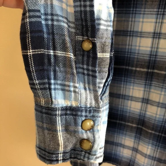 JACHS Girlfriend Blue Plaid Bea Western Button Down Flannel Top - Picture 6 of 10